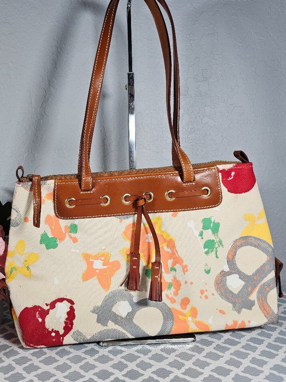 Dooney and Bourke Large Tassel Top Canvas Purse SD741F